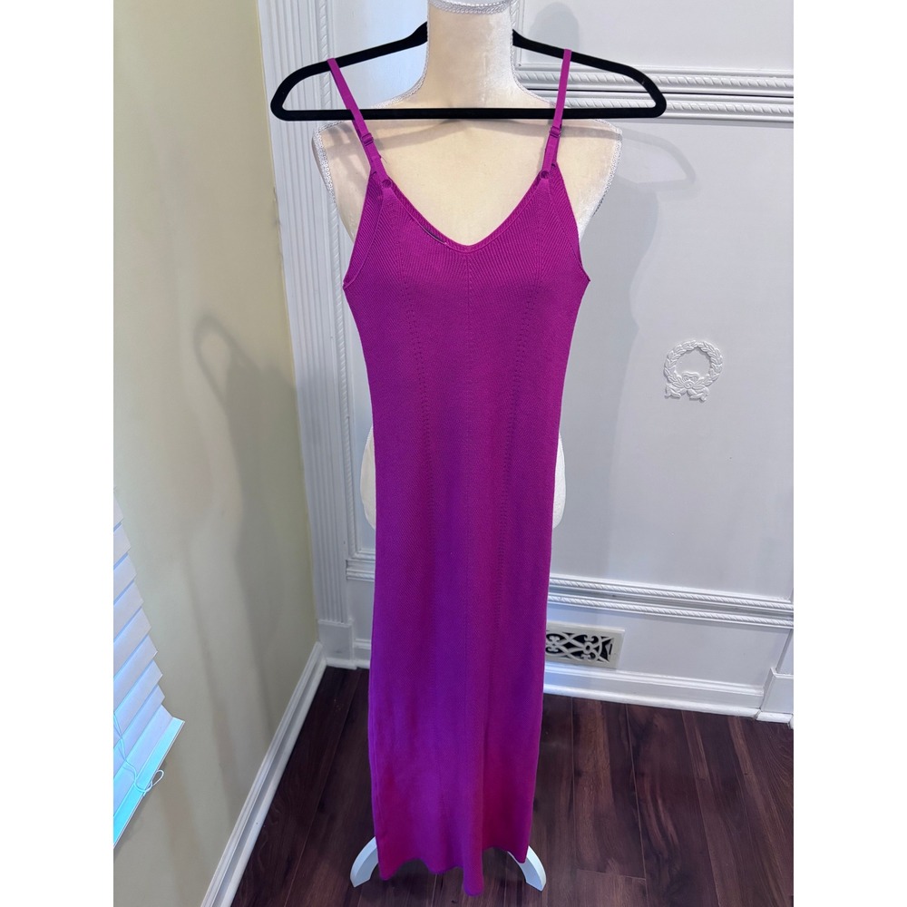 Freshman 1996 Magenta Purple Ribbed Knit Maxi Dress V-Neck Adjustable Straps S